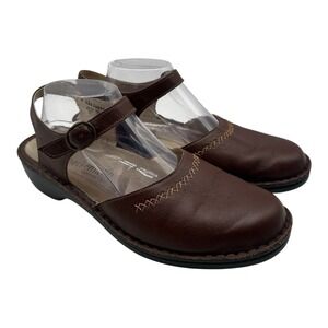 Berkemann Mary Jane‎ Shoes Womens Sz 8 Brown Leather Adjustable Heel Mules Clogs